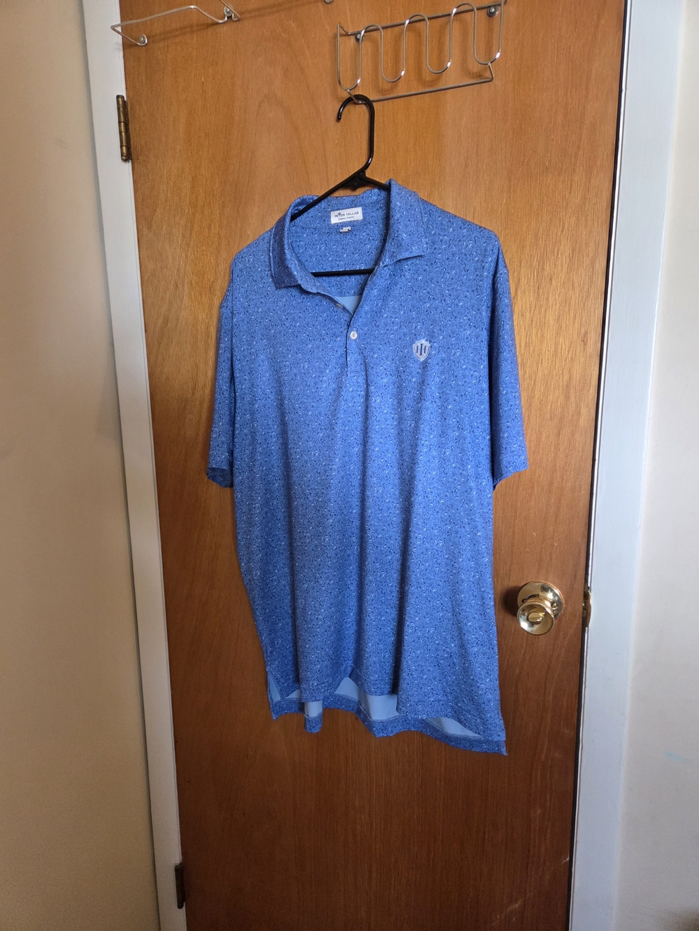 Peter Millar Blue Short-Sleeve Polo with Subtle Pattern